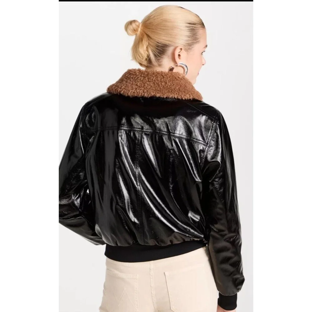 MOTHER Faux Leather Pilot Jacket Don’t Crash Faux Fur Bomber Jacket Black Sz XL